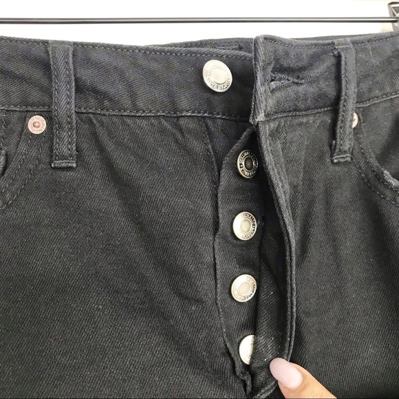 AMERICAN EAGLE High Waisted Festival Black Denim Frayed Hem Skirt 10 - Picture 5 of 12